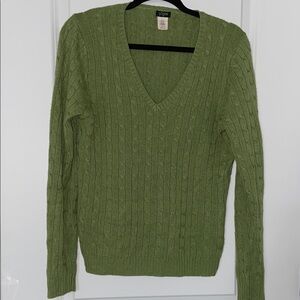 J. Crew Green V-Neck Cable Knit Sweater